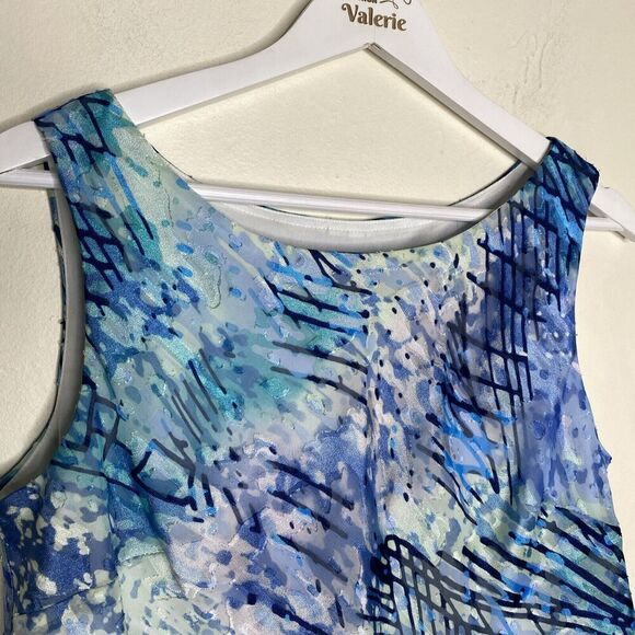 Alex Evenings Blue & Green Pattern Tiered Ruffle Tank Top Size Medium - Picture 3 of 10